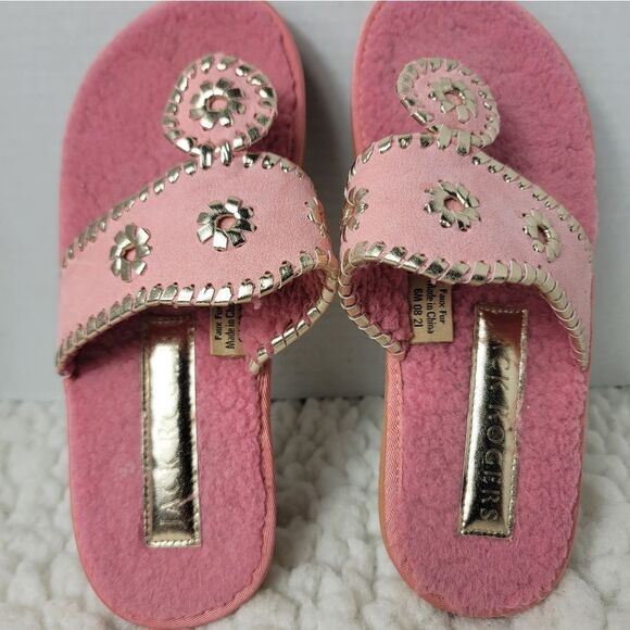 Jack Rogers Womens Slipper Flip Flops Comfort Sandals Size 6 Pink Faux Fur - Picture 8 of 11